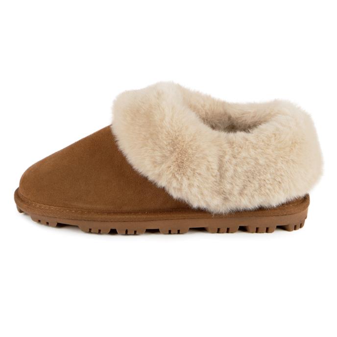 Isotoner® Ladies Genuine Suede Bootie With Fur Cuff & Lining Tan Extra Image 3